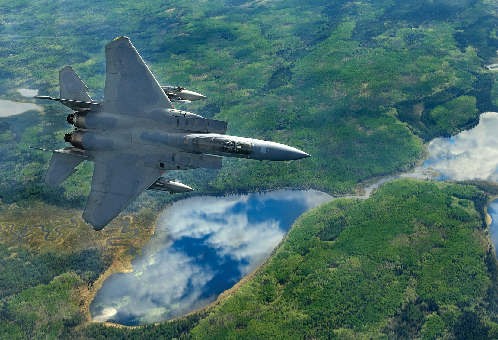 A 58th Fighter Squadron F-15 Eagle flies over Cold Lake, Alberta, Canada, before engaging in a dogfight during Maple Flag 2008. (U.S. Air Force photo/Master Sgt. Cecilio M. Ricardo J)